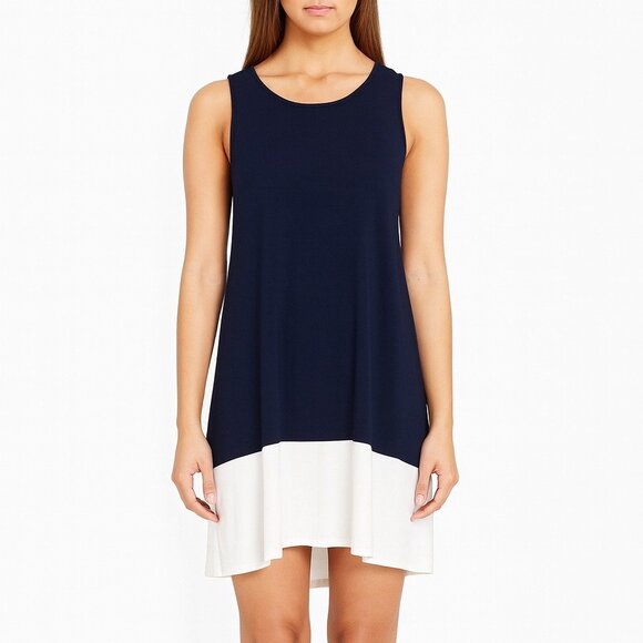 Nik And Nash Dress Size M Tank Swing Stretch Navy Blue And White - Picture 1 of 5